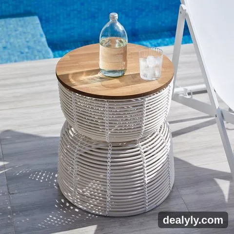 Table d'apoint tisser a la main avec du rotin veritable - 1