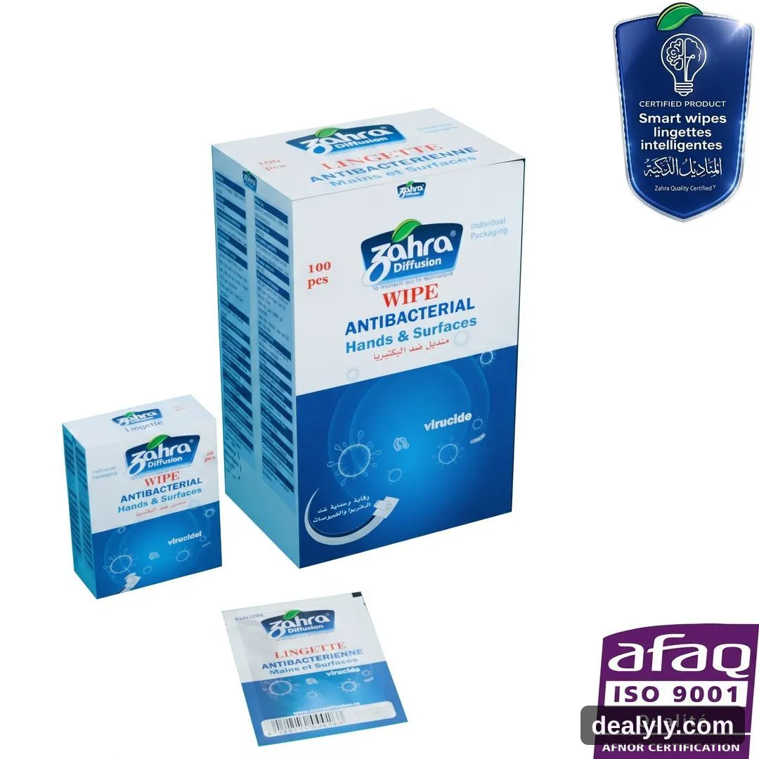 Lingettes antibactériennes mains et surfaces — Zahra Diffusion - Photo 1