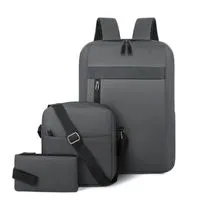 Ensemble 3 PCS sac a dos Élégant et Imperméable pour Homme Avec Port USB Gris Mat-02 - طقم حقائب رجالية أنيقة 3 في 1 مع منفذ شحن — Photo 1
