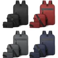 Ensemble 3 PCS sac a dos Élégant et Imperméable pour Homme Avec Port USB Gris Mat-02 - طقم حقائب رجالية أنيقة 3 في 1 مع منفذ شحن — Photo 3