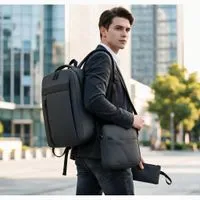 Ensemble 3 PCS sac a dos Élégant et Imperméable pour Homme Avec Port USB Gris Mat-02 - طقم حقائب رجالية أنيقة 3 في 1 مع منفذ شحن — Photo 2